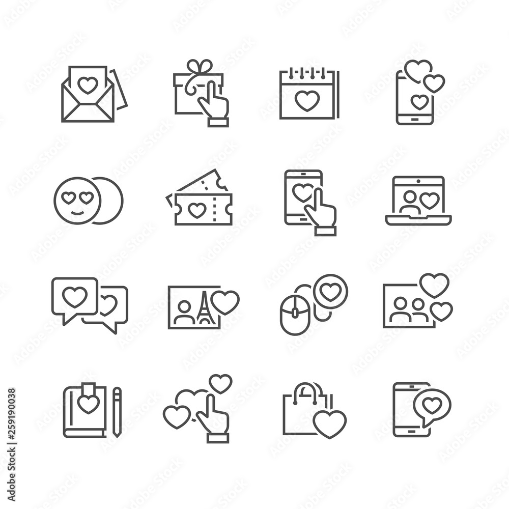 Love and Valentin s day line icons