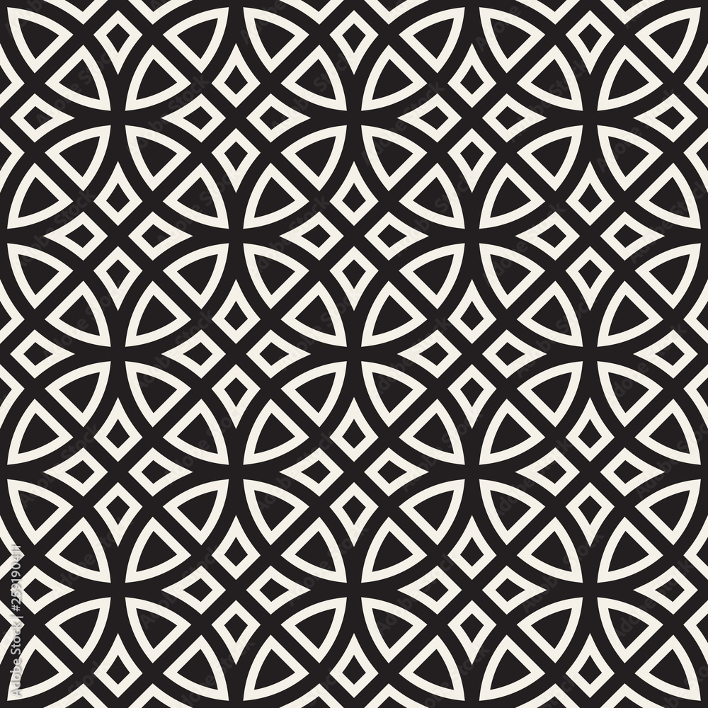Seamless pattern with symmetric lines ornament. Elegant vector decorative background. Abstract geometric lattice design.