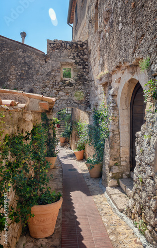 Impression of the narrow streets in the old center of the  picturesque medieval French village of Eze