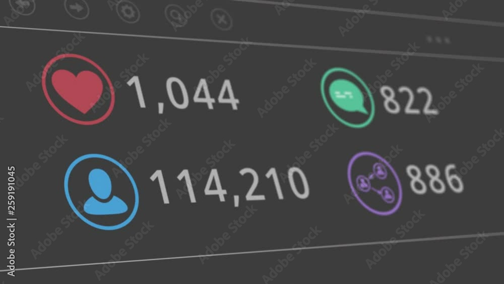 close up view of number counters on a social media site, followers, shares, likes and comments, concept of success or influencer close up view of number counters on a social media site, followers, shares, likes and comments, concept of success or influencer