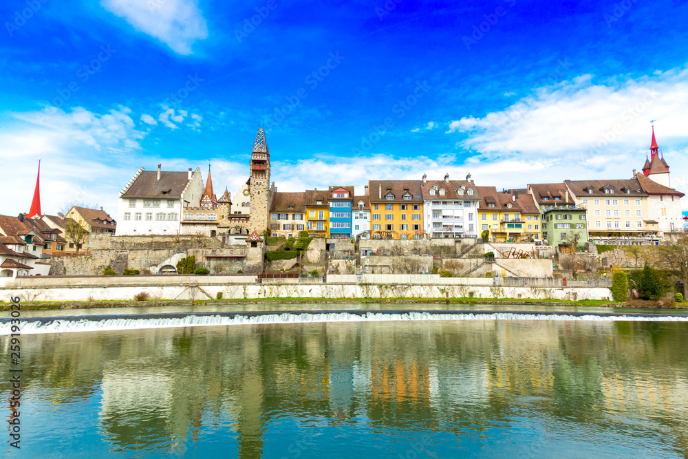 Bremgarten old town located over the Reuss River in Switzerland