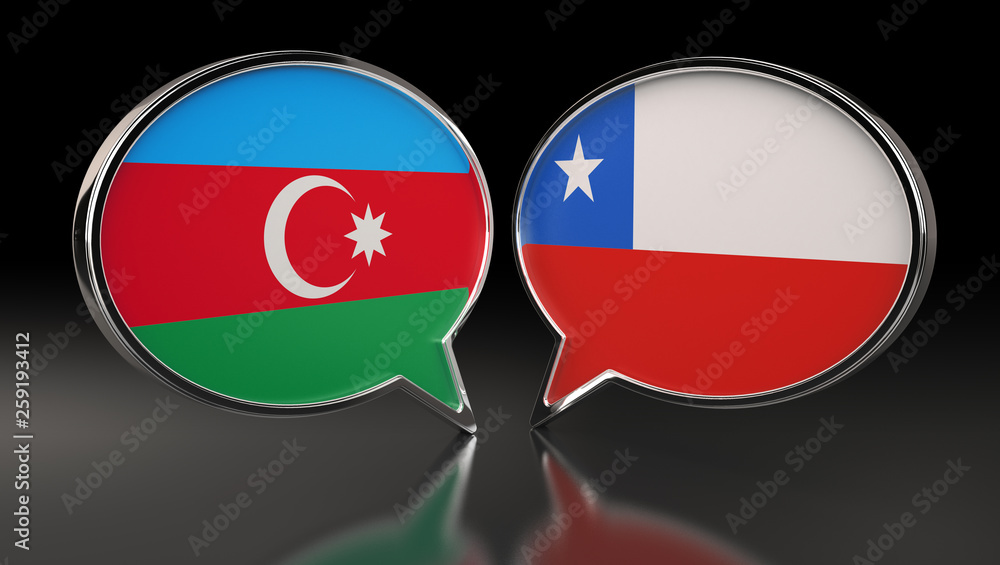 Azerbaijan and Chile flags with Speech Bubbles. 3D Illustration Azerbaijan and Chile flags with Speech Bubbles. 3D Illustration