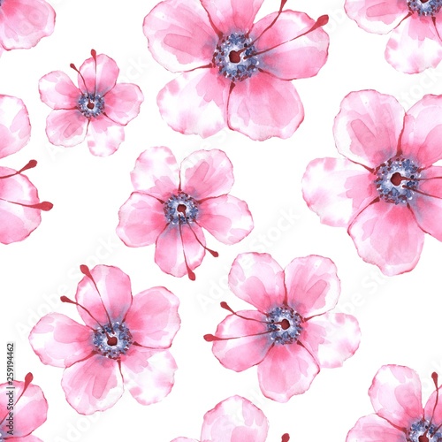 Floral seamless pattern. Watercolor background with pink flowers
