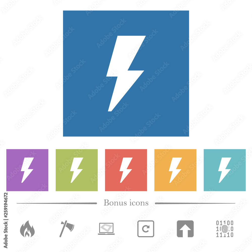 Flash flat white icons in square backgrounds Flash flat white icons in square backgrounds