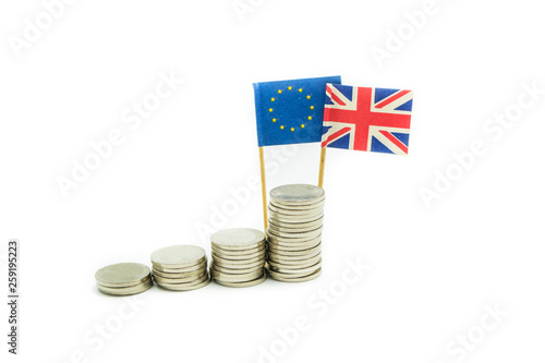 Concept of Brexit effects. Political and economical relationships between United Kingdom and European Union. Isolated on white background. 