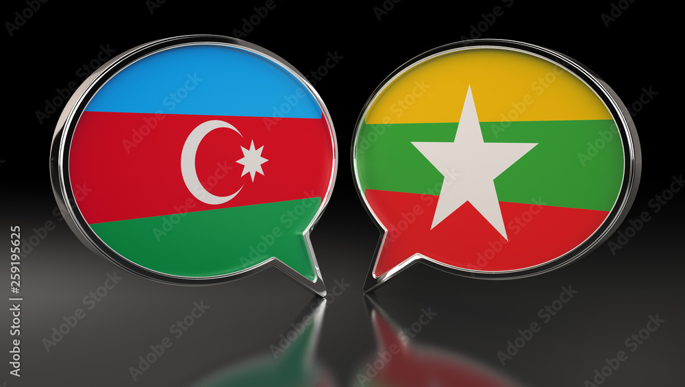Azerbaijan and Myanmar flags with Speech Bubbles. 3D Illustration Azerbaijan and Myanmar flags with Speech Bubbles. 3D Illustration