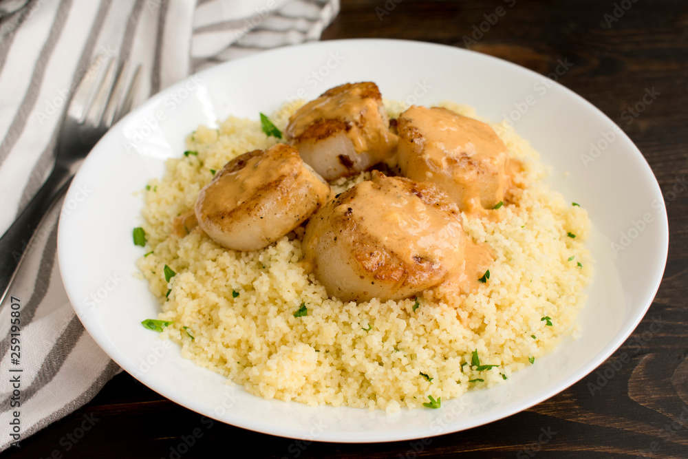 Scallops and Couscous with Curry Sauce