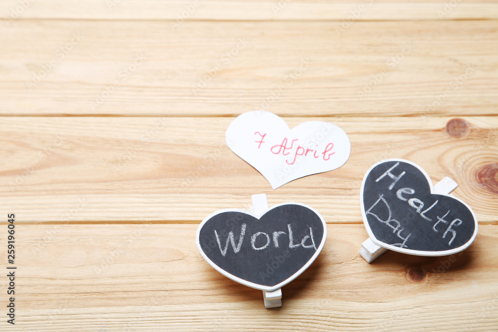 Text 7 April and World Health Day on brown wooden table Text 7 April and World Health Day on brown wooden table