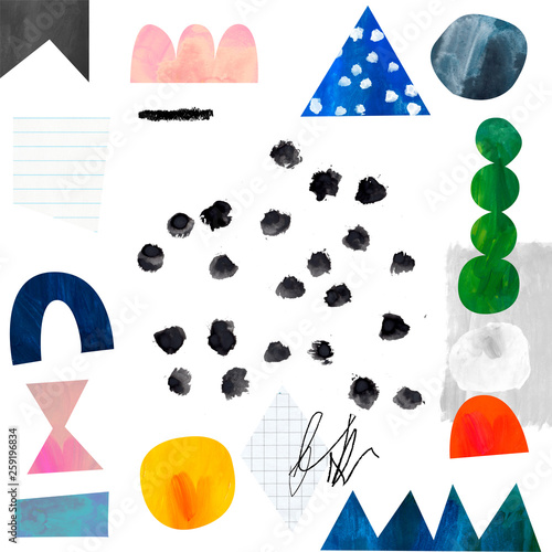 Creative art background with different shapes and textures. Artistic collage. Trendy Graphic Design for banner, poster, cover, invitation, placard, brochure, header. Abstract art