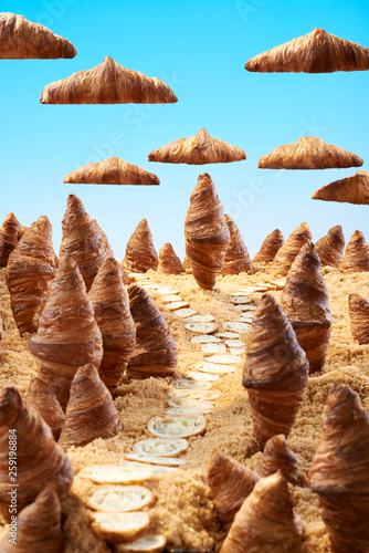 Croissant bread against blue background