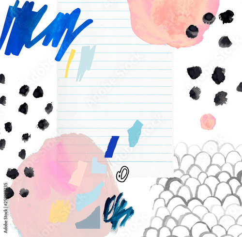 Creative art background with different shapes and textures. Artistic collage. Trendy Graphic Design for banner, poster, cover, invitation, placard, brochure, header. Abstract art