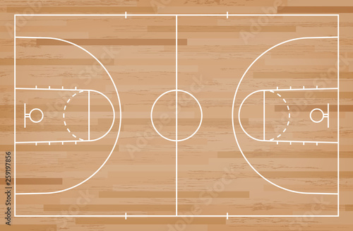 Basketball court floor with line on wood pattern texture background. Basketball field. Vector.