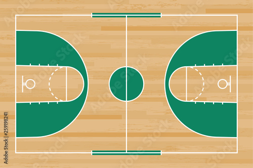 Basketball court floor with line on wood pattern texture background. Basketball field. Vector.