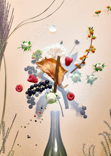 Fruits and vegetables against beige background