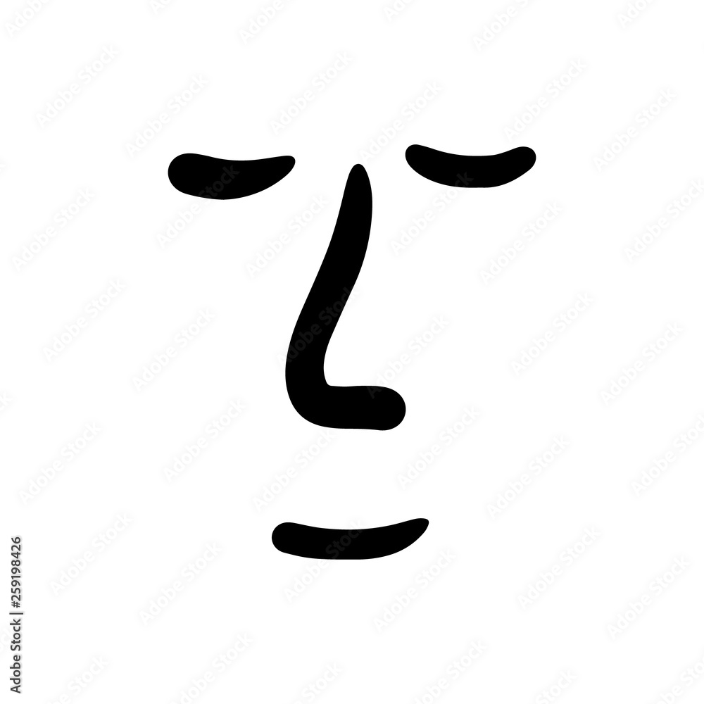 Kind human face minimalism style hand drawn cartoon with closed eyes Kind human face minimalism style hand drawn cartoon with closed eyes