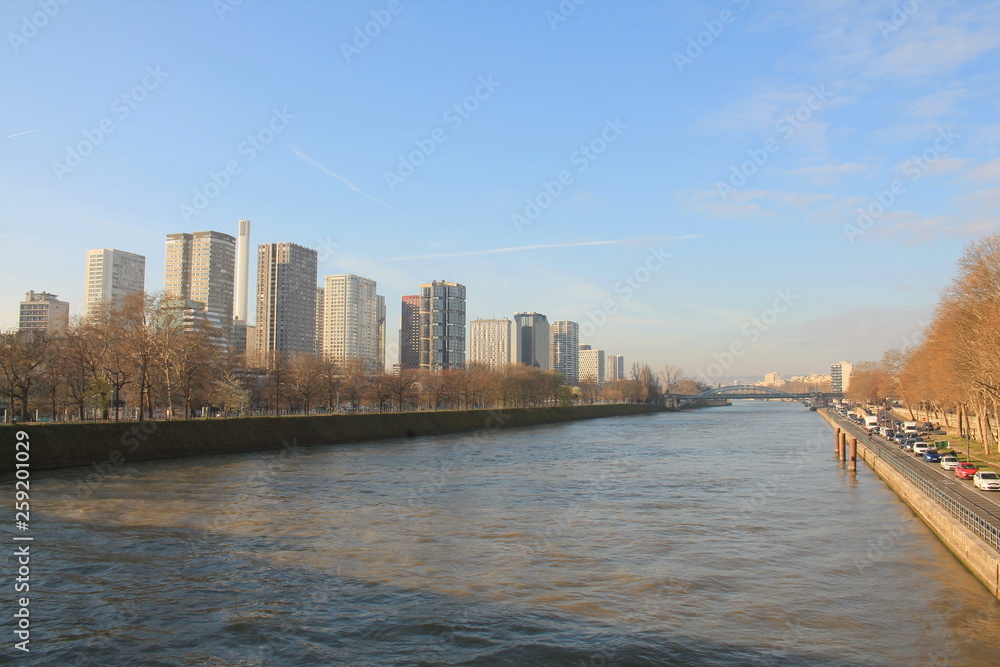 Obraz premium Beautiful sky over river seine, Paris capital and the most populous city of France
