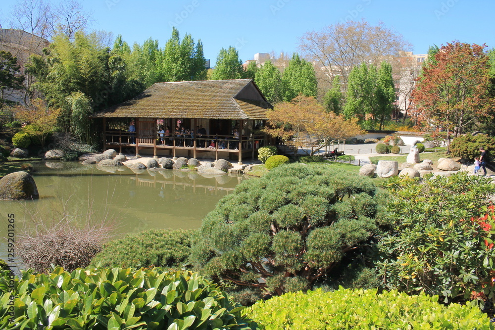 The beautiful Japanese garden in Toulouse, the French pink city and city of Art and History, France