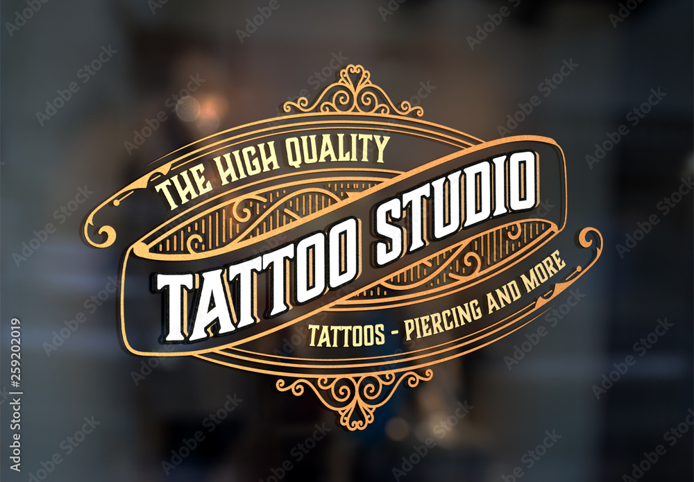 Vintage Tattoo Logo with Gold Elements Stock Template | Adobe Stock