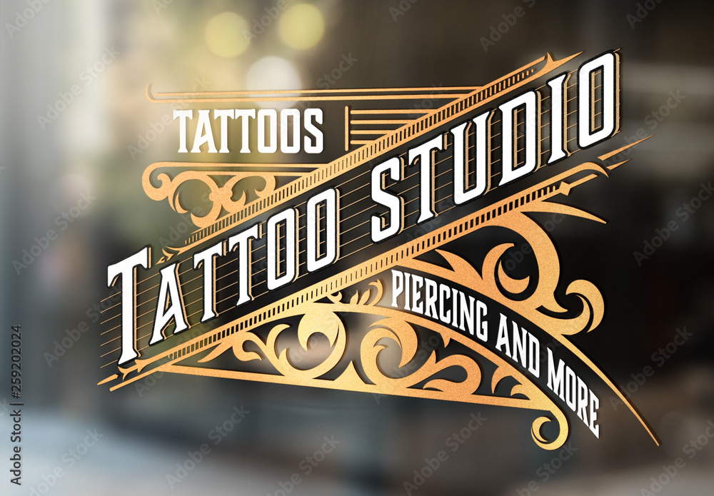 Vintage Tattoo Logo with Gold Elements Stock Template | Adobe Stock