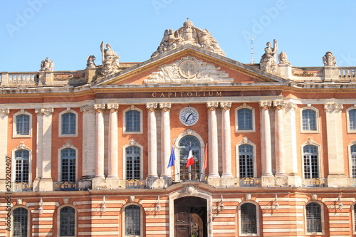 The Capitole in Toulouse, the heart of the pink french city. It is an  imposing building and is both the town hall and the Capitole Theatre, France