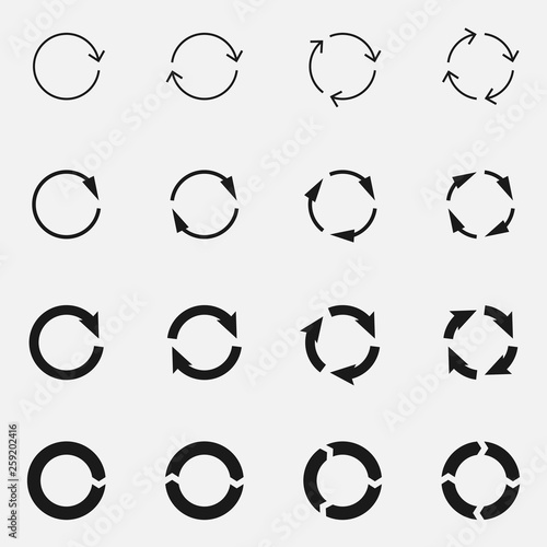 Set of arrow rotate black and white vector icon.