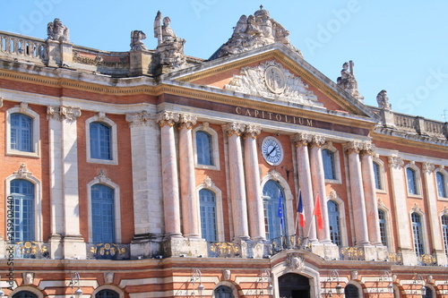 The Capitole in Toulouse, the heart of the pink french city. It is an  imposing building and is both the town hall and the Capitole Theatre, France