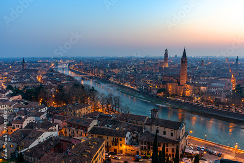 Beautiful sunset view of Verona  Veneto region  Italy