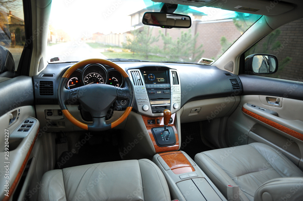 controls near the steering wheel in a modern car