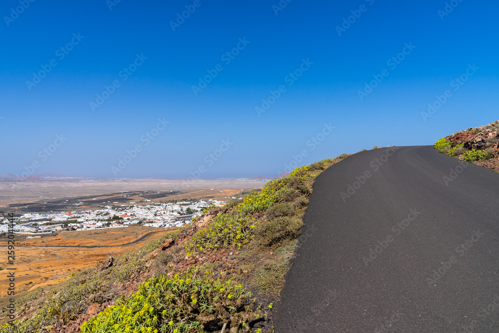 Spain, Lanzarote, Road up to castle santa barbara next to village teguise Spain, Lanzarote, Road up to castle santa barbara next to village teguise