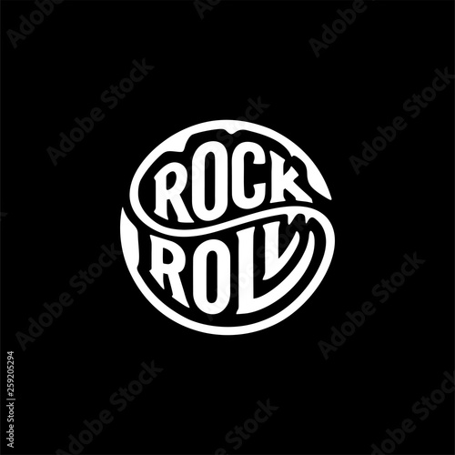 Rock and Roll circle lettering black Vector illustration