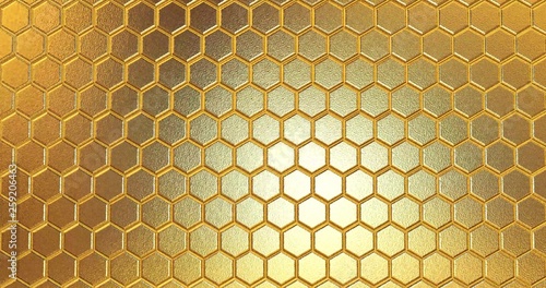 Mosaic golden background. Golden polygonal wall from hexagon