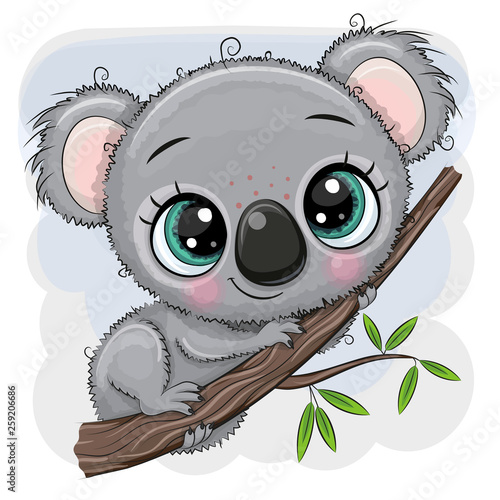 Cartoon Koala is sitting on a tree