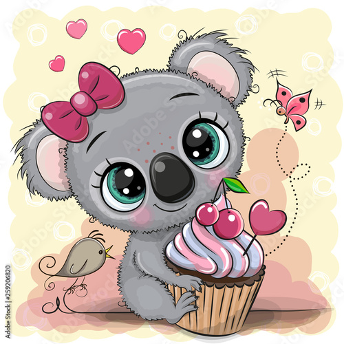 Greeting card Cartoon Koala with cake