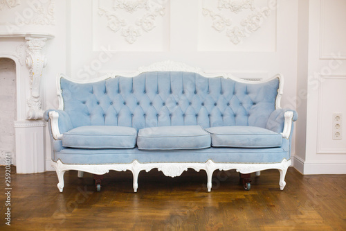Light Classic Royal Interior With Blue, Luxury Classic Sofa Blue