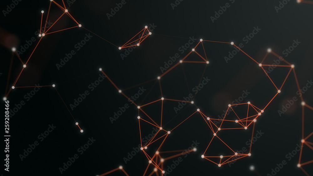 Fototapeta premium 3d render plexus like background. Technology and connection theme. Bright dots are connected with red lines.