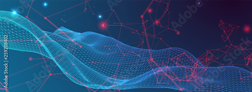 Polygonal science background with connecting dots and lines. Digital data visualization.