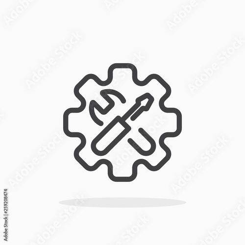 Screwdriver and wrench icon in line style. Editable stroke.