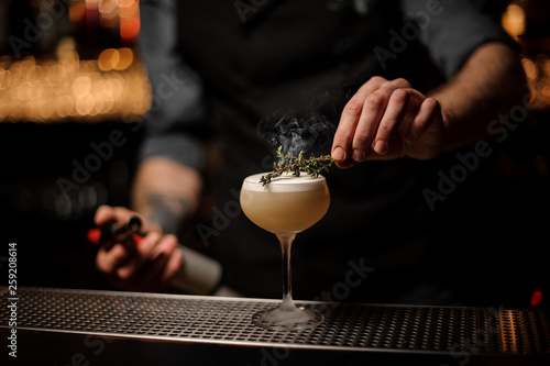 Wallpaper Mural Bartender adds rosemary in alcohol light brown cocktail Torontodigital.ca