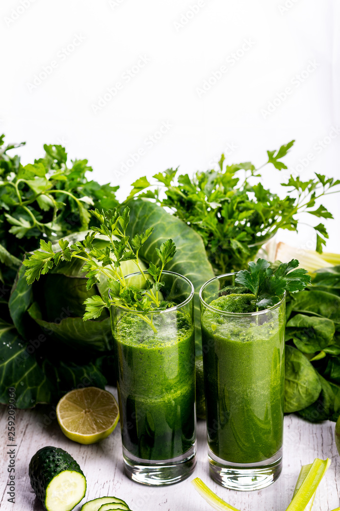 Healthy smoothie for breakfast with green spinach and apple. Healthy smoothie for breakfast with green spinach and apple.