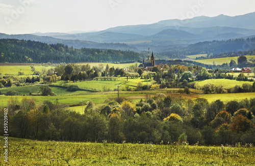 View of Lutowiska village in Bieszczady County. Poland photo