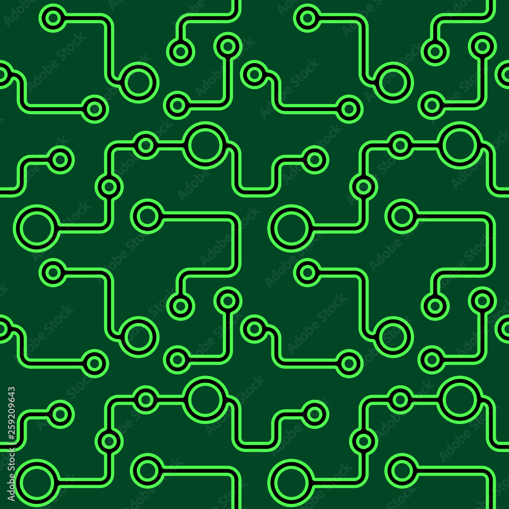 Dark green abstract hand-drawn sketch. Vector circuit pattern for textile, prints, wallpaper, wrapping paper, web decor etc.