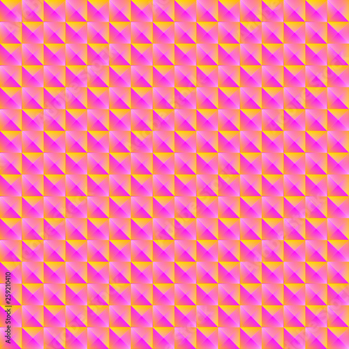 Pyromidal pattern of orange squares and striped pink triangles. photo