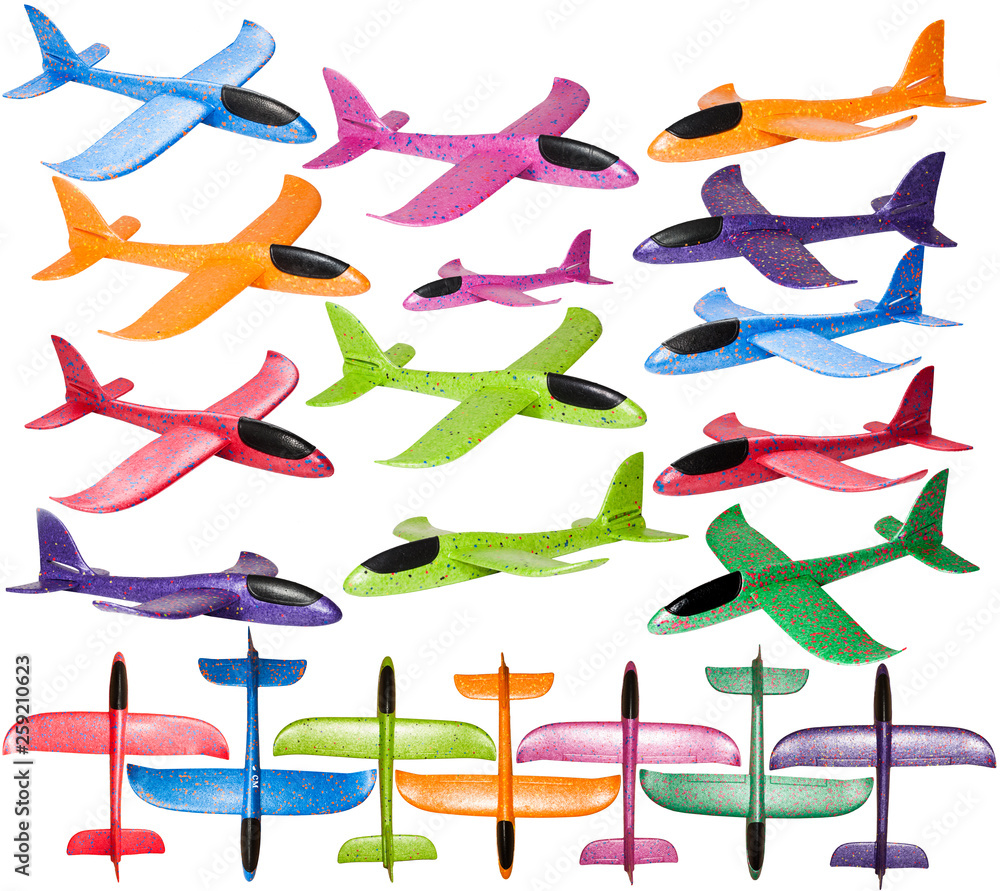 Obraz premium colorful planes from different angles on a white isolated background