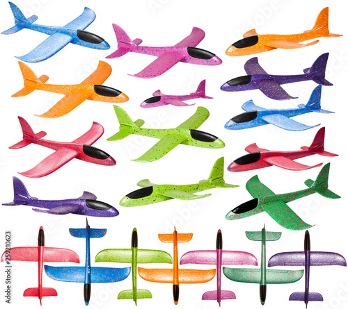 colorful planes from different angles on a white isolated background