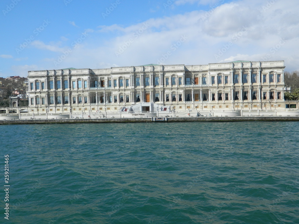 Turkey. Istanbul. View of the Dolmabahche Palace from the Bosphorus