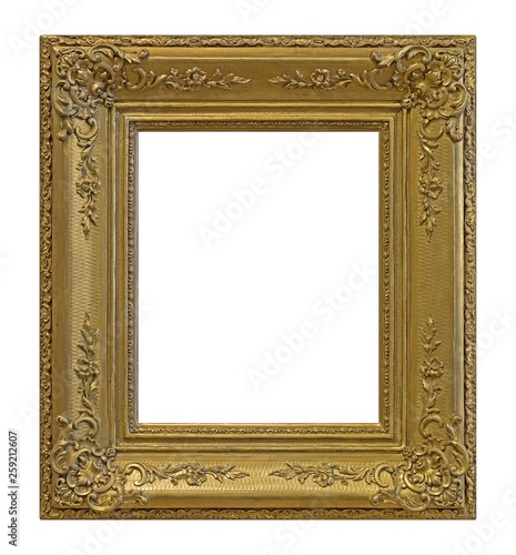 Golden frame for paintings, mirrors or photo isolated on white background