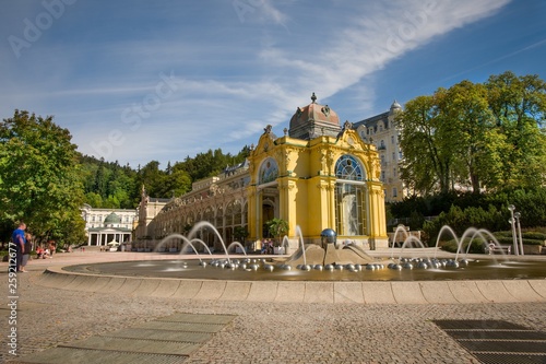 Main colonnade and Singing fountain in Marianske Lazne (Marienbad) - great famous Bohemian spa town in the west part of the Czech Republic (region Karlovy Vary)
