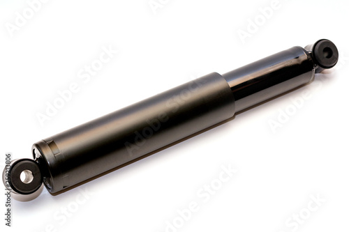 Black shock absorber for trucks on a white background with clipping path.