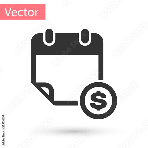 Grey Financial calendar icon isolated on white background. Annual payment day, monthly budget planning, fixed period concept, loan duration. Vector Illustration