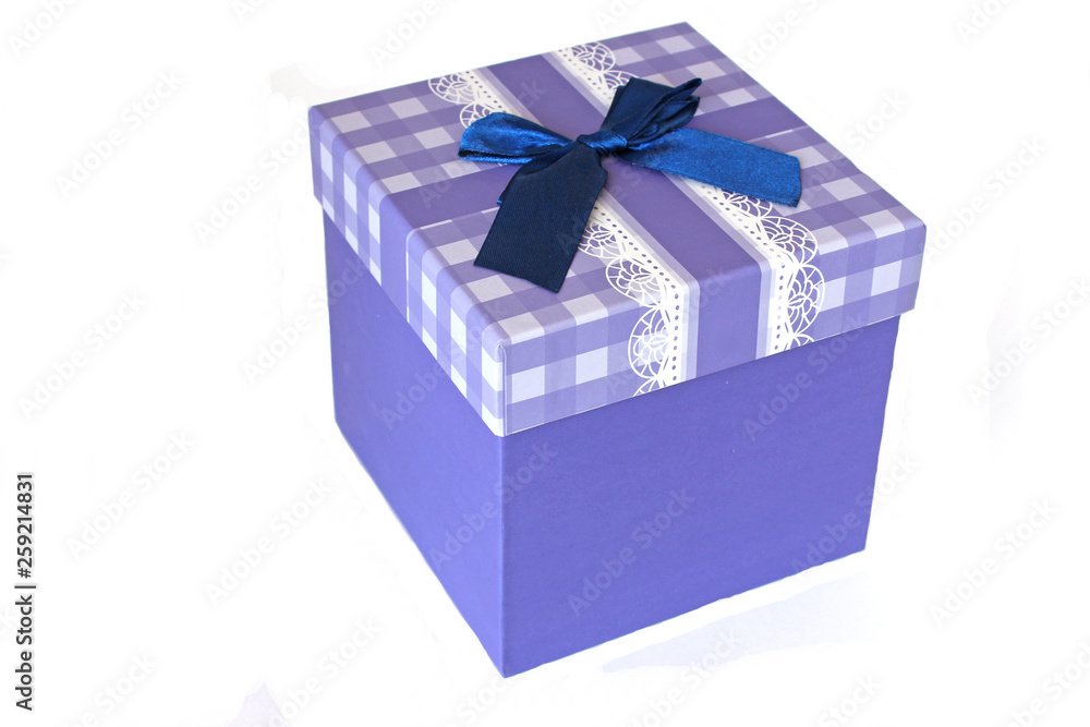 Obraz premium blue gift box with ribbon and bow isolated on white